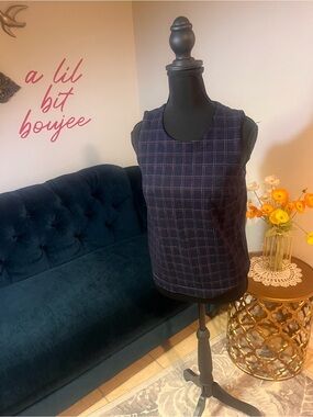 Banana Republic Navy Plaid Sleeveless Shell